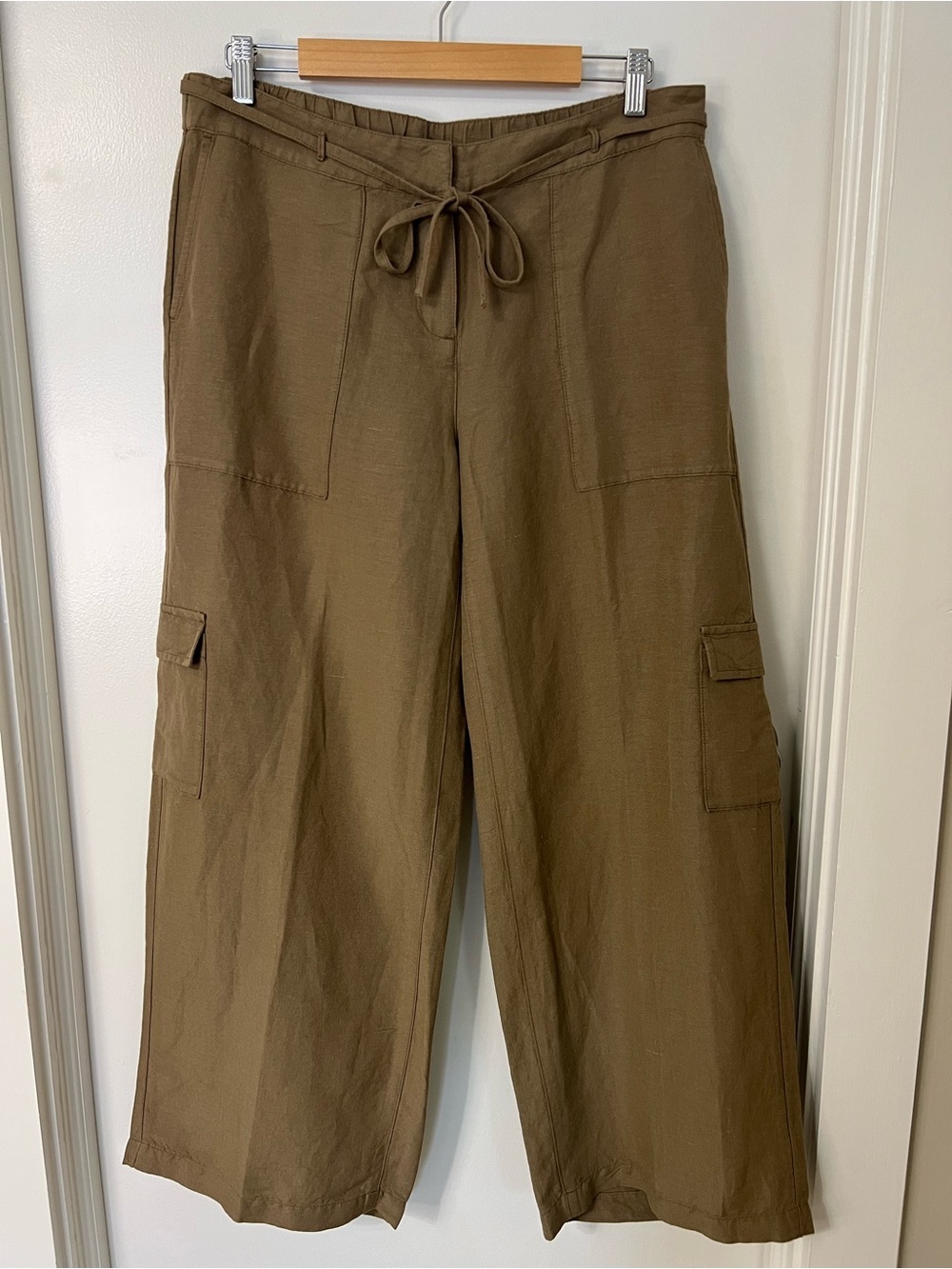 J. Jill Olive-Brown Wide Leg Cargo Drawstring Utility Pants Relaxed Fit Easy